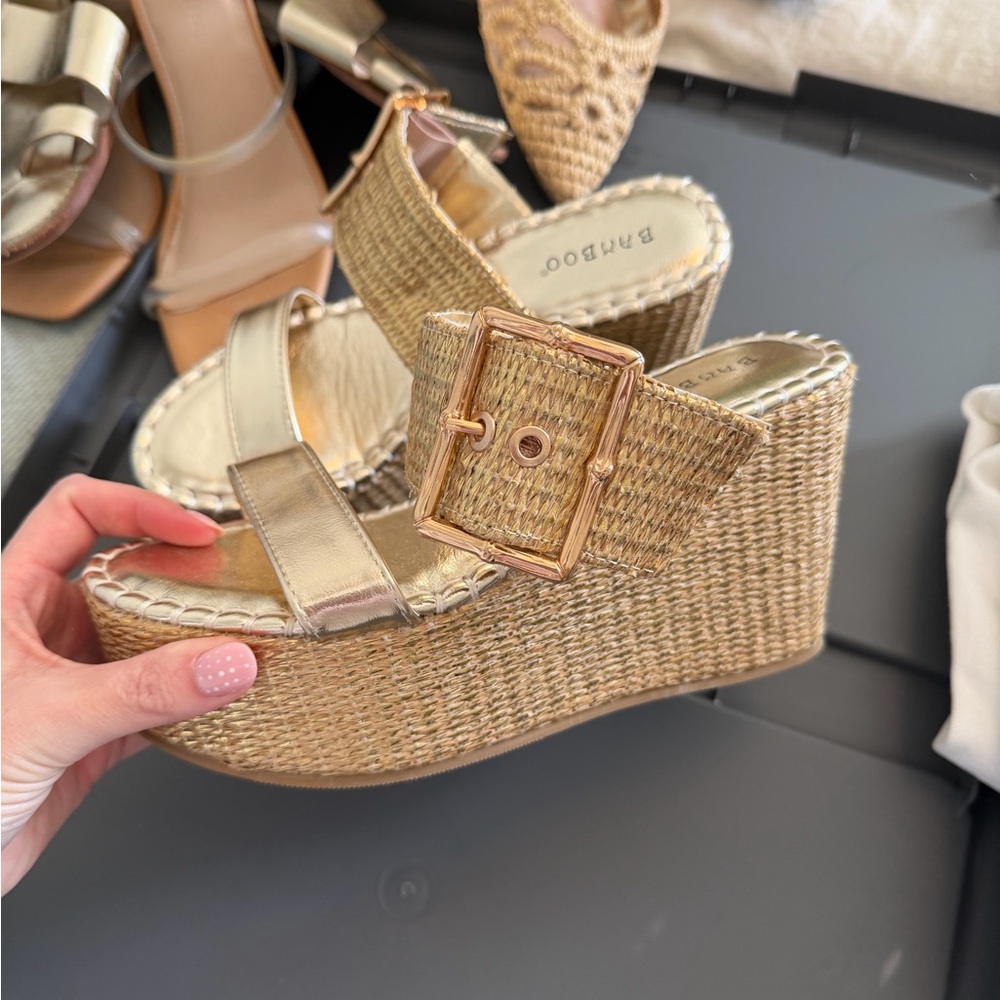 BAMBOO Metallic Gold Wedge Sandals
